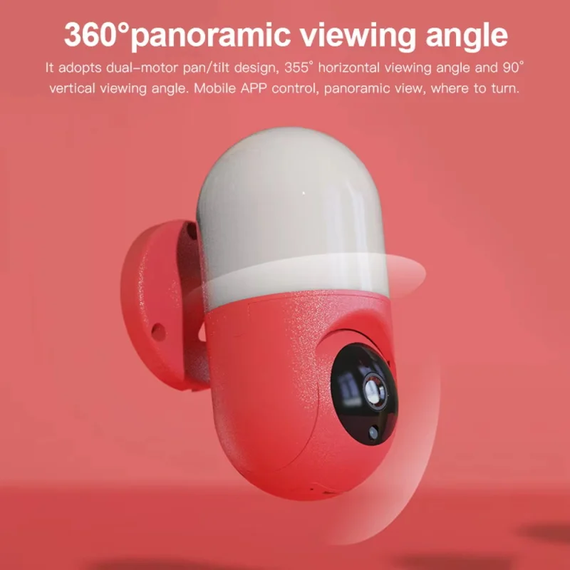 스마트 홈 벽 램프 카메라 PTZ 회전 LED 전구 야외 조명, IP 와이파이 카메라, CCTV 방수 베이비 모니터, 2MP, 1080P, 355 도