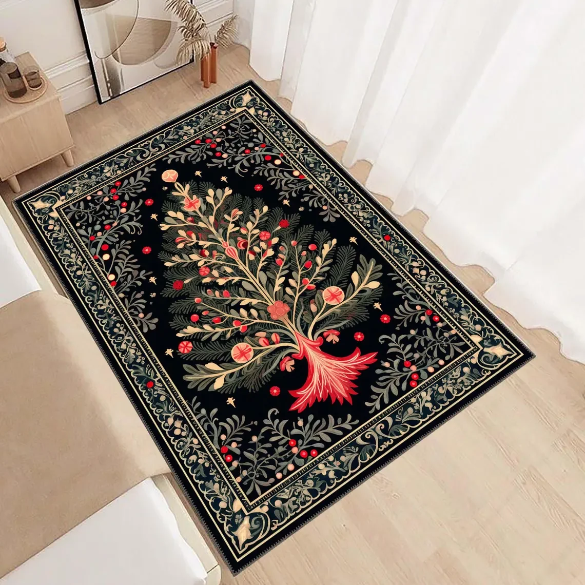 Weihnachtsbaum-Druck, Teppiche, Schlafzimmer, Teppich, Wohnzimmer, rutschfeste Bodenmatte, Sofa, Tischteppich für Heimdekoration, Fußmatte