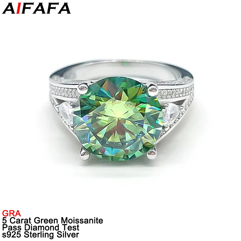 5 Carat Green Moissanite Women Rings s925 Sterling Silver Moissanita Gems Ring Plate 18k Platinum Fine Jewelry Pass Diamond Test