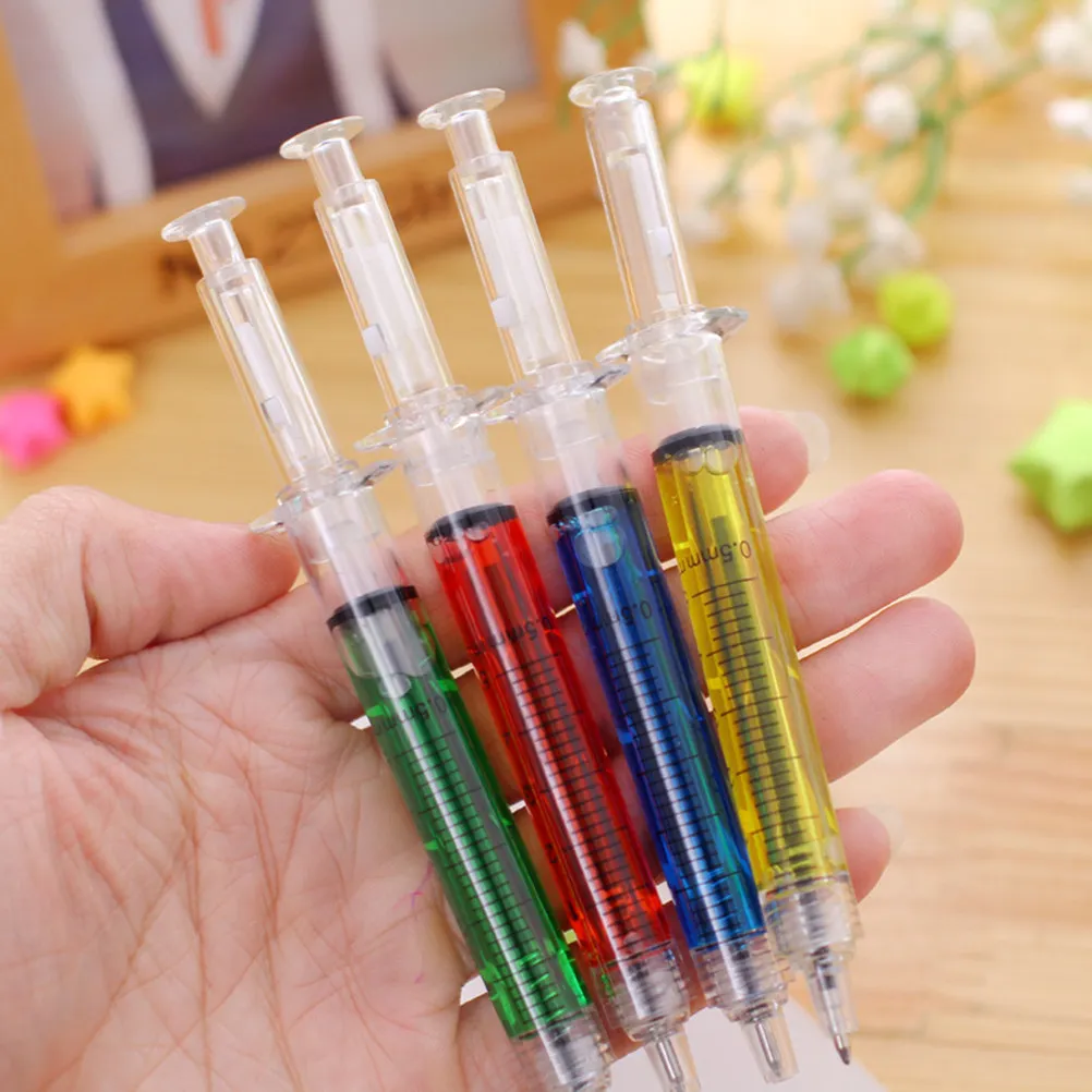 12Pcs Syringe Ball Pen Needle Tube Shaped Ballpoint Pens Multicolor School Office Gift Imaginative Doctor Role Play Supplies
