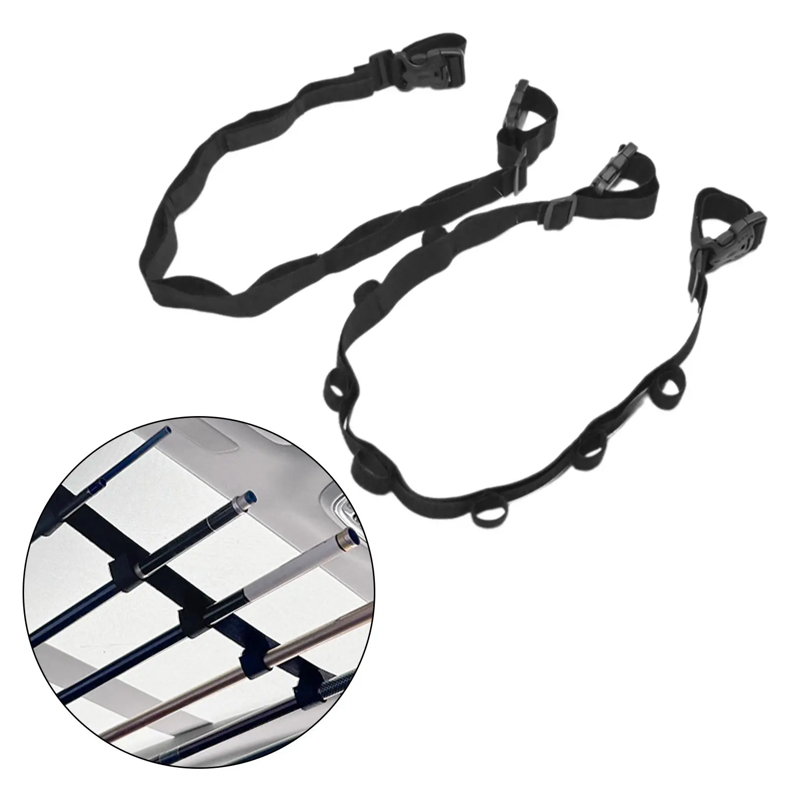 2 Pieces Fishing Rod Holder Strap Belts 7 Rods Capacity for Garages Wagons