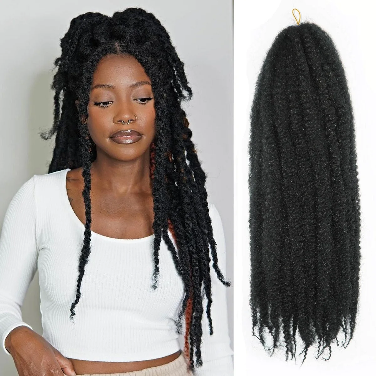 Afro Kinky Twist Crochet Synthetic Braid hair , Kanekalon Fiber Marley Hairs Extensions, Senegalese Curly, 24inch, 65g/pack