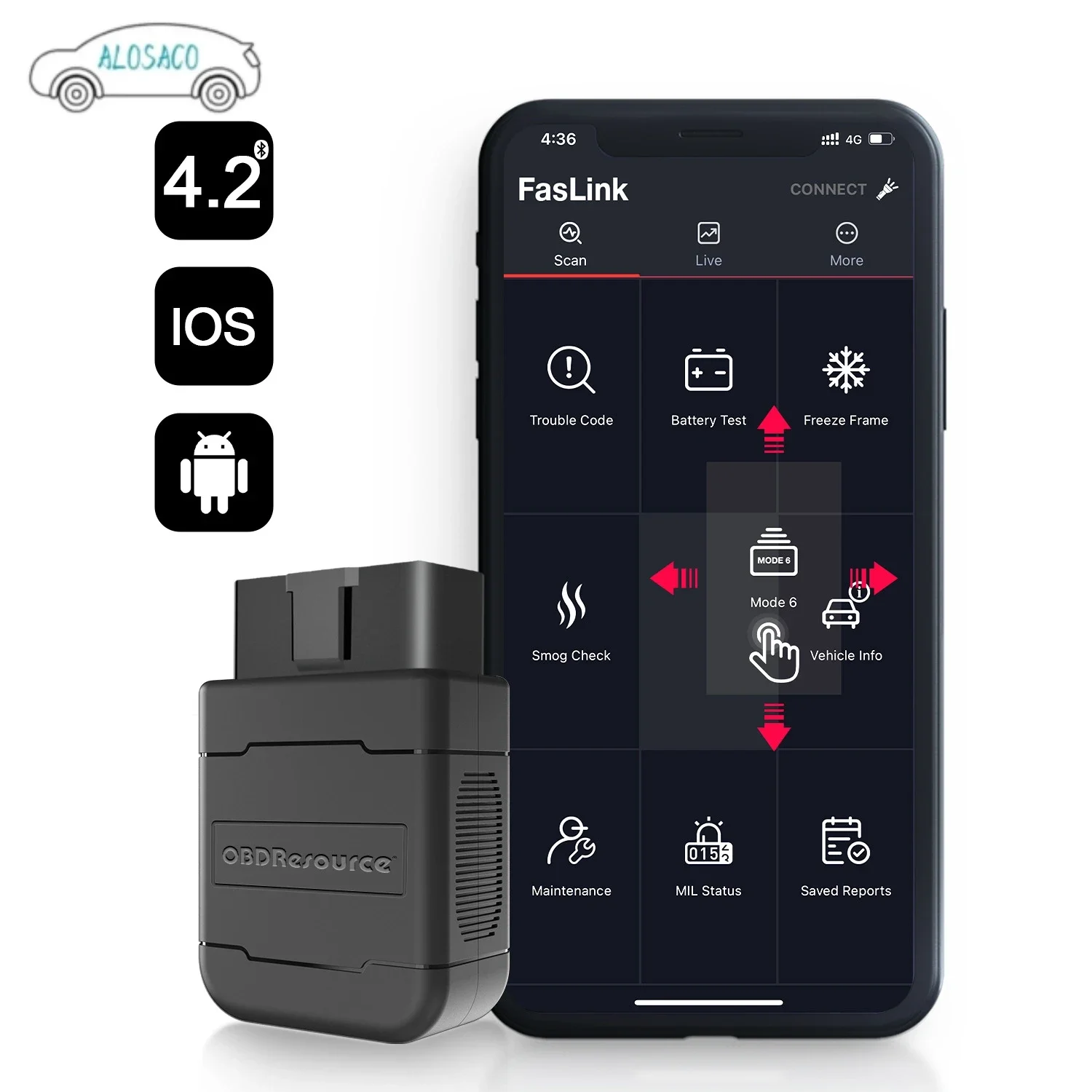 

OBD Resourse P01 Bluetooth Diagnostic Tool ELM327 Automotive Fault Diagnostic Tool Supports iOS, Android system mobile phone