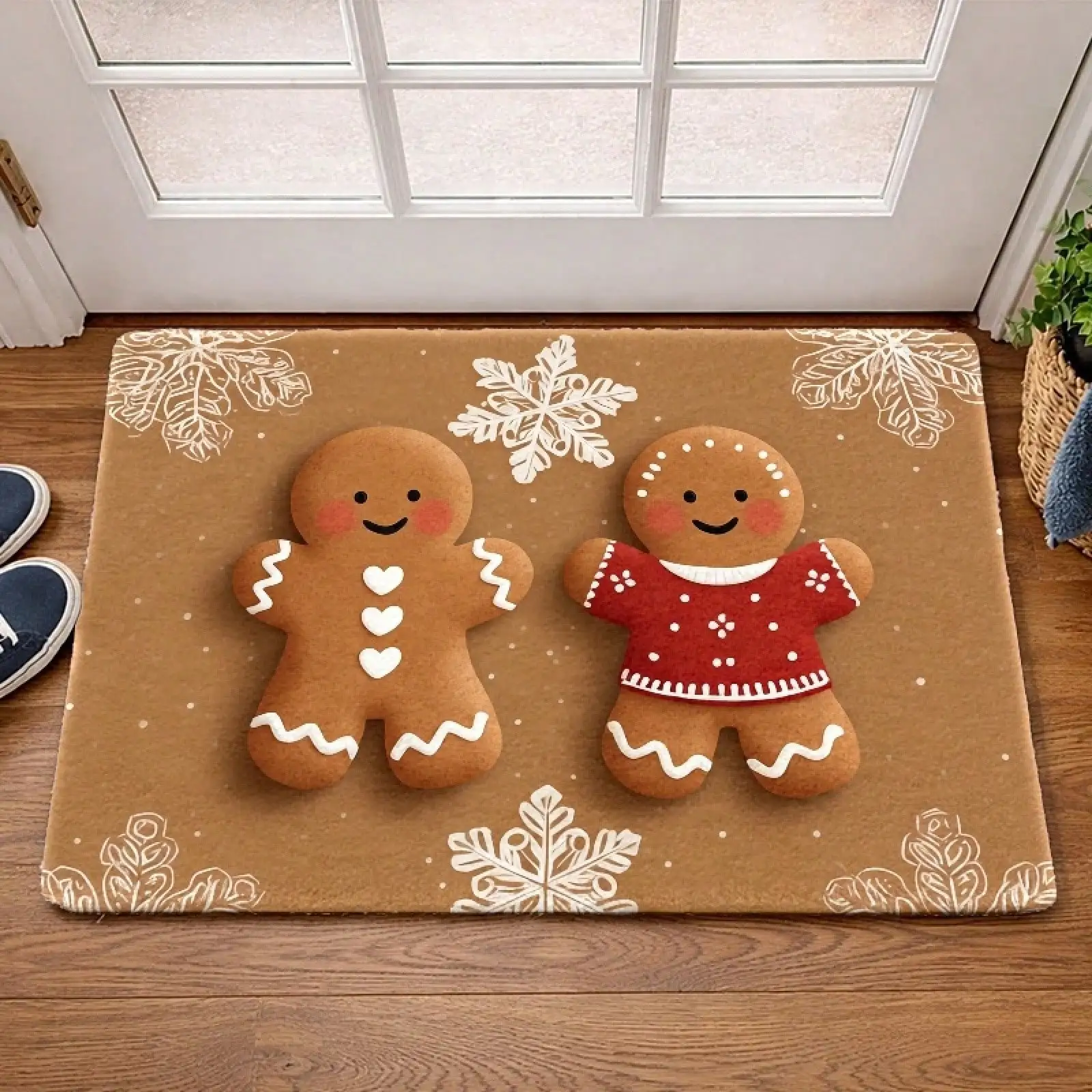 1pc Gingerbread For Man Rug, Suitable For Christmas, Non-Slip Backing, Washable Mat With Gingerbread Cookie, Indoor/Outdoor Entryway Suitable For Living Room
