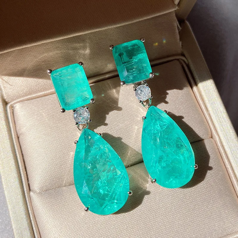 

Earrings New Trendy Pear-Shaped Imitation Paraiba Earrings Emerald Big Water Drop European and American High-Key Eardrop Women