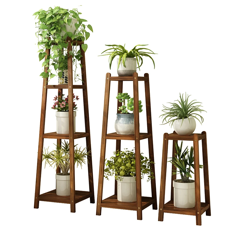 Trapezoidal flower rack, multi-layer indoor balcony, anti-corrosion solid wood, green pineapple, living room flower bed