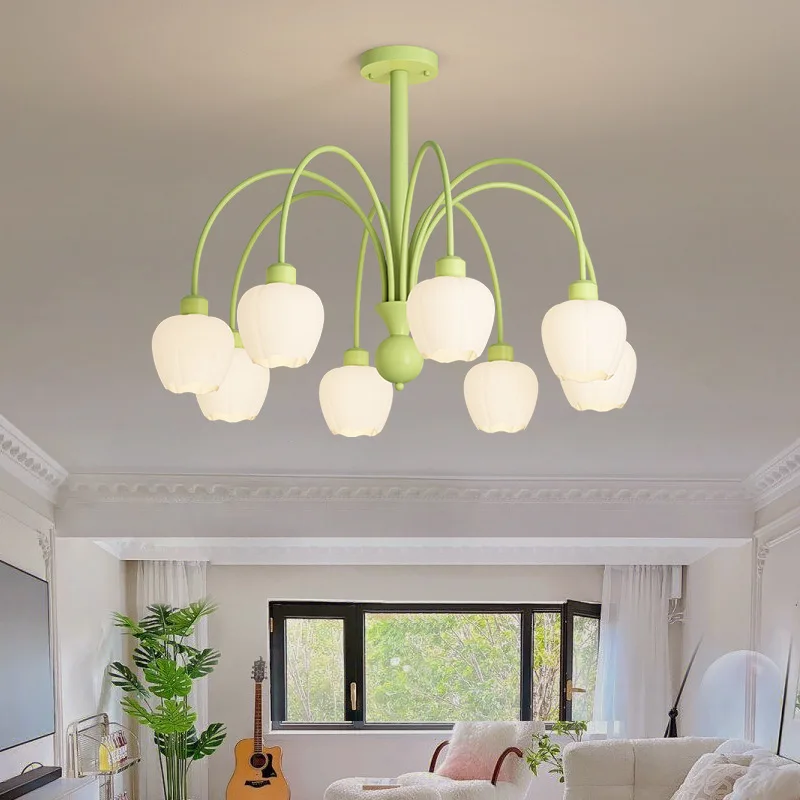 

Modern Green Chandelier 8 Glass Pendant Light Lampshades Bedroom Lighting Nordic Green Lustres Living Room Lighting