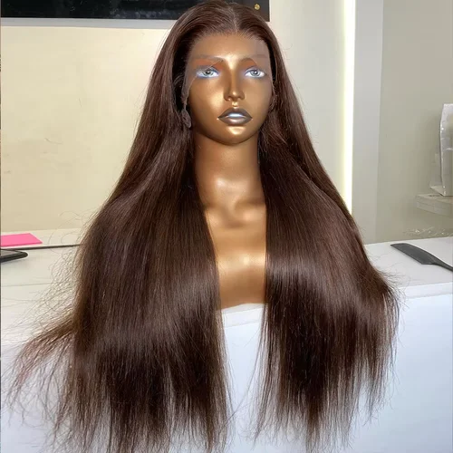 Imagen 1 del producto Pelucas delanteras de encaje marrón Chocolate cabello humano para mujeres 13x4 13x6 peluca Frontal cabello humano liso 36 38 pulgadas peluca Frontal de encaje HD