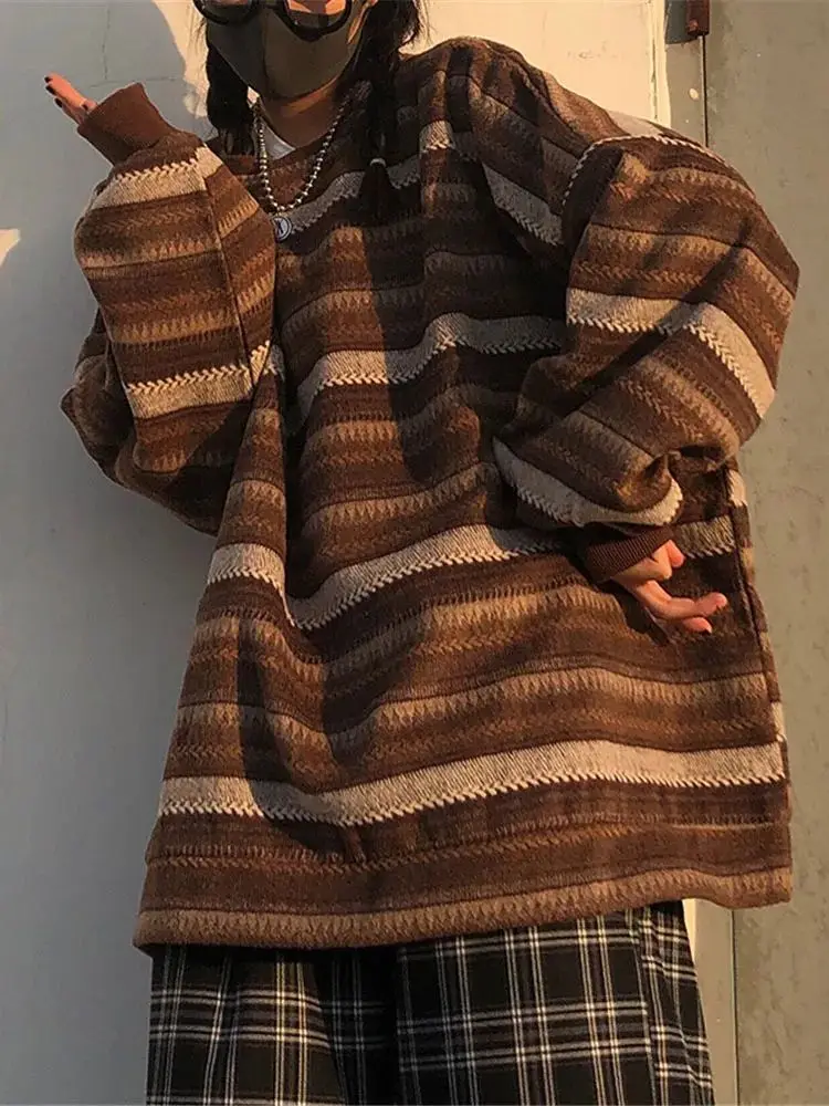 

Women's Oversize Striped Sweaters Autumn Winter Knit Pullovers Faionable Casual Sle Comfortable Fit for Cool Weather