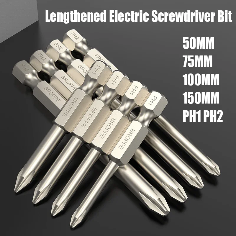 50/75/100/150MM PH1-2 Lengthened Electric Screwdriver Bit Phillips Magnetic High Hardness Batch Head S2 Alloy Steel Drill Bit