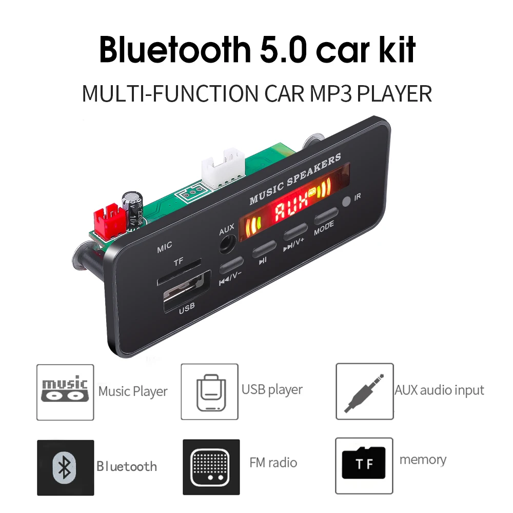 Bluetooth 5.0 MP3 Decoder Board 12V Car MP3 Player Kit 2x3 Amplifier Hands-free Call Recording Module Support USB FM Aux Remote