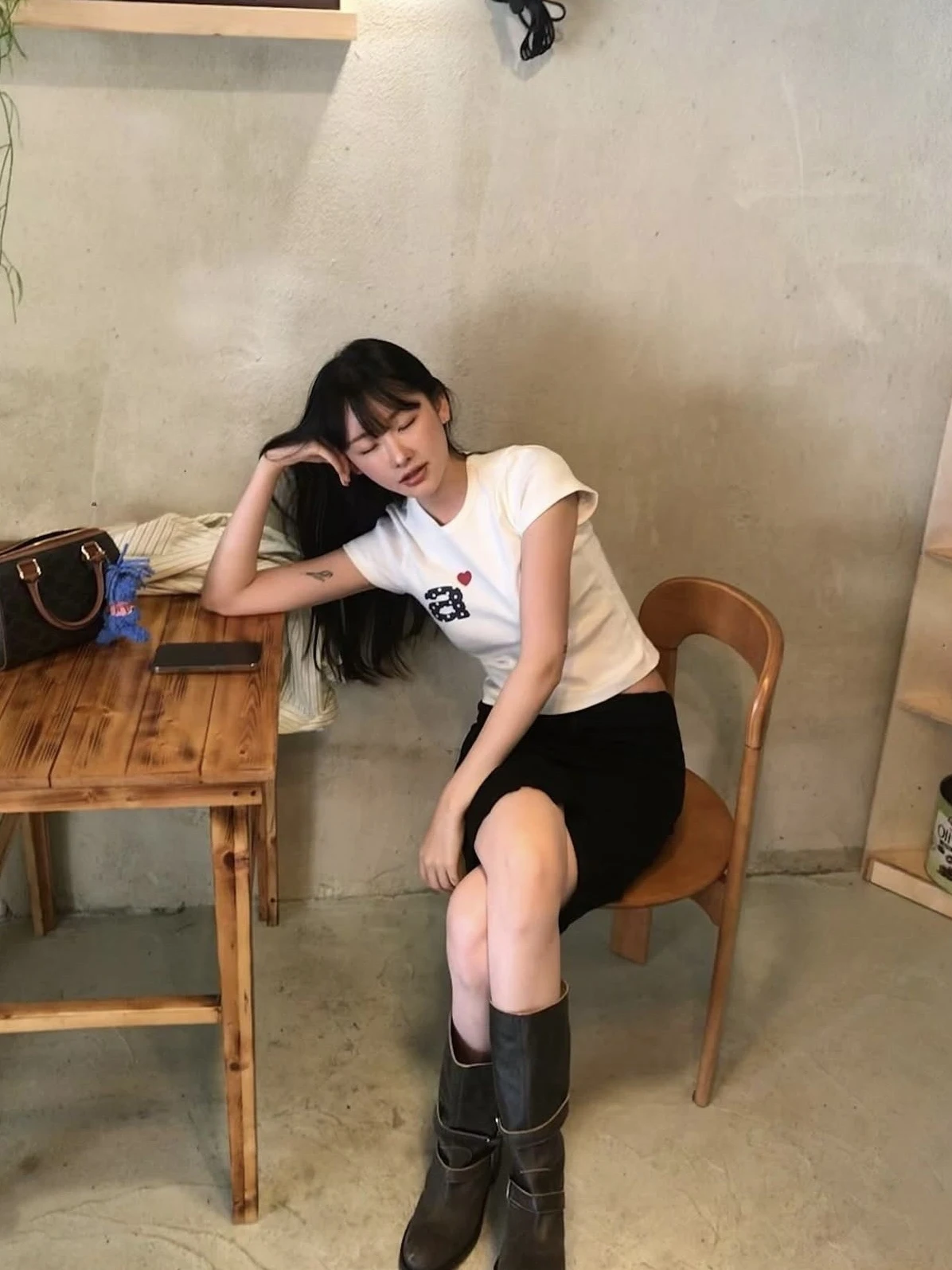 T-shirt ort Sve imprimé cœur à pois pour femmes, amincissant, mettant en valeur la taille, coréen Sle coton 00% été Faion