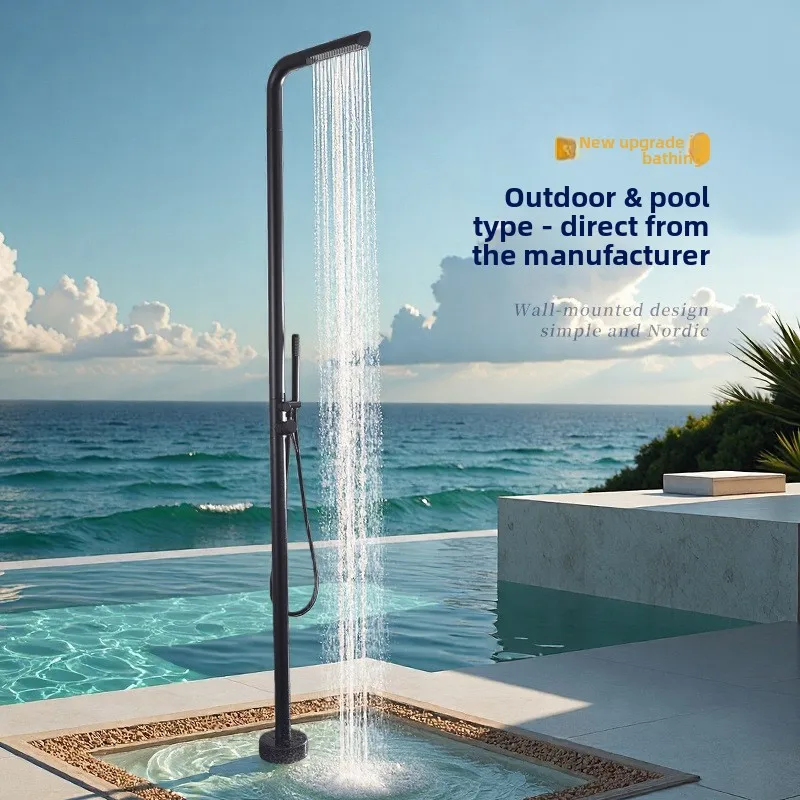 2.2m high outdoor floor faucet vertical high shower shower stainless steel beach hot and cold shower column set