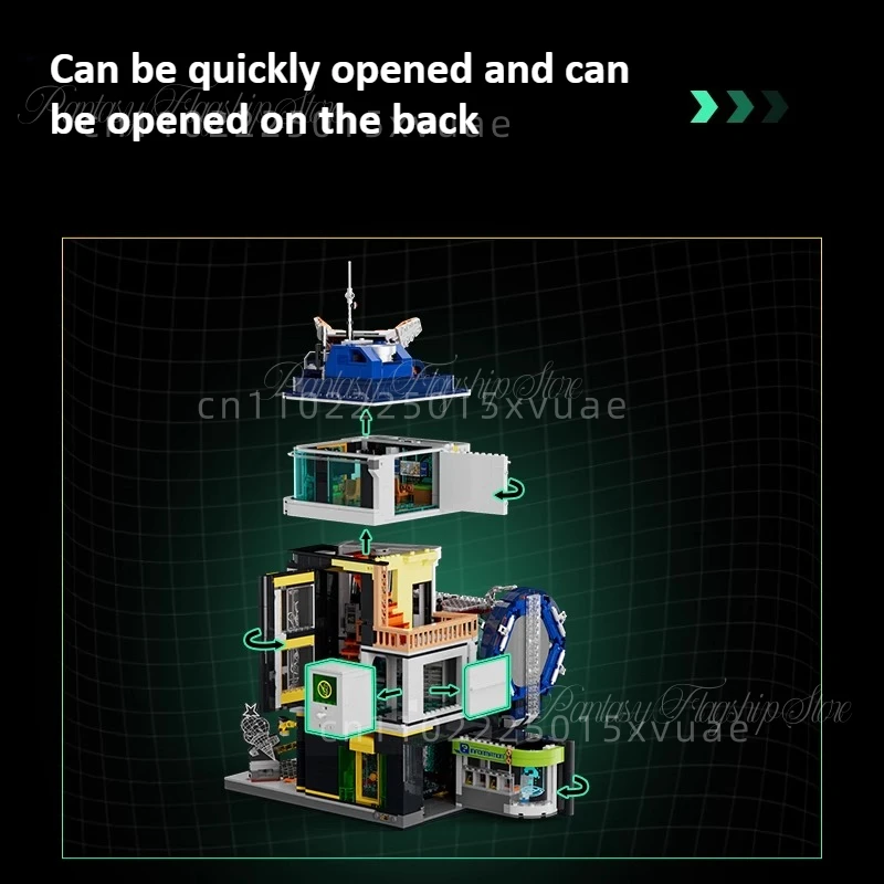 Neue Cyberpunk-Bausteine, Straßenansicht der hängenden Bahnhof, Puzzle, Montage, Spielzeug, Modell, Dekoration, Sammeln Sie Weihnachtsgeschenk