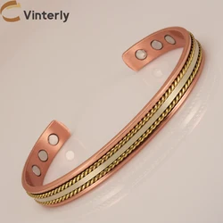 Vinterly Pure Copper Bracelet Magnetic 8.3mm Twisted Adjustable Health Energy Magnets Metal Bangles Resizable Cuff Jewelry Women