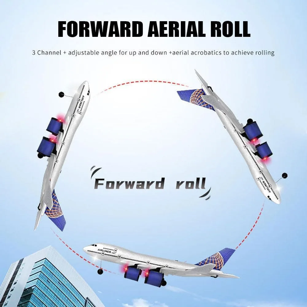 Giocattolo aereo elettrico Airbus A380 telecomandato da 2,4 Ghz con quattro motori, luci a LED e resistenza alle cadute