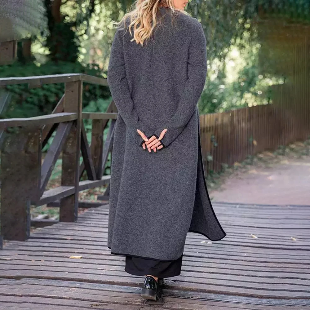 Spring and Winter Warm Women Sweater Dress Elegant Loose Plus Velvet Split O-Neck Contrast Edge Plus Size Pullovers Jumper Dress