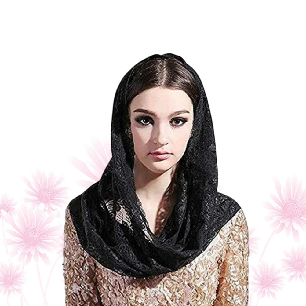 

Lace Embroidery Head Covering Veils for Church Short Black Scarf Catholic Mantilla Shawl