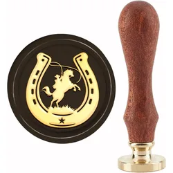 1Set Horse U-Shape Horseshoe Wax Seal Stamp 30mm Sealing Wax Stamps Retro Vintage Removable Brass Stamp Head with Wood Handle