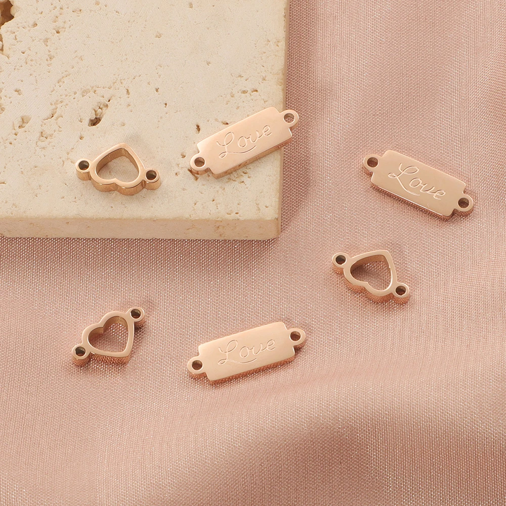 5Pcs Rose Gold Color Love Heart 304 Stainless Steel Connection Dangle Charms For DIY Bracelets or Necklace