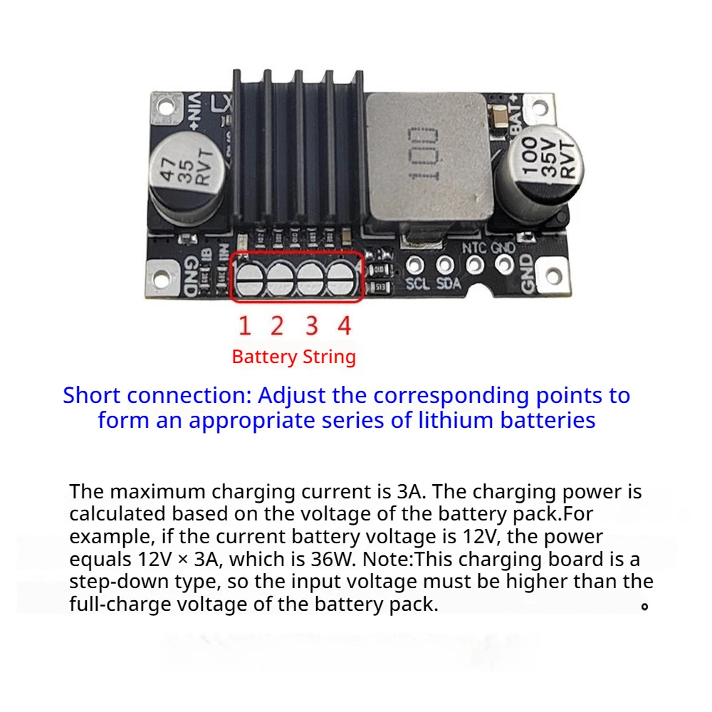 3A 40W Li-polymer Battery Charger Module 5-26V Input Adjustable Current Multi-protection for 1-4S 2S 3S 4S Lithium Pack