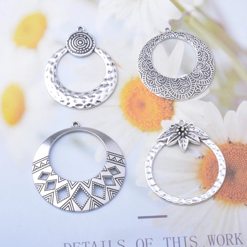 10 Stück Vintage-Stil Antik Silber-Goldfarbene Runde Charms Metall-Anhänger DIY Ohrring-Herstellung Damenschmuck – Detail 11