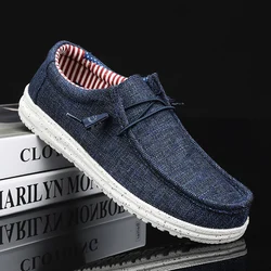 Men Casual Shoes Slip on Denim-blue Canvas Loafers Comfortable Walking Flats for Man Dude Non Slip Soft  Sneakers Summer