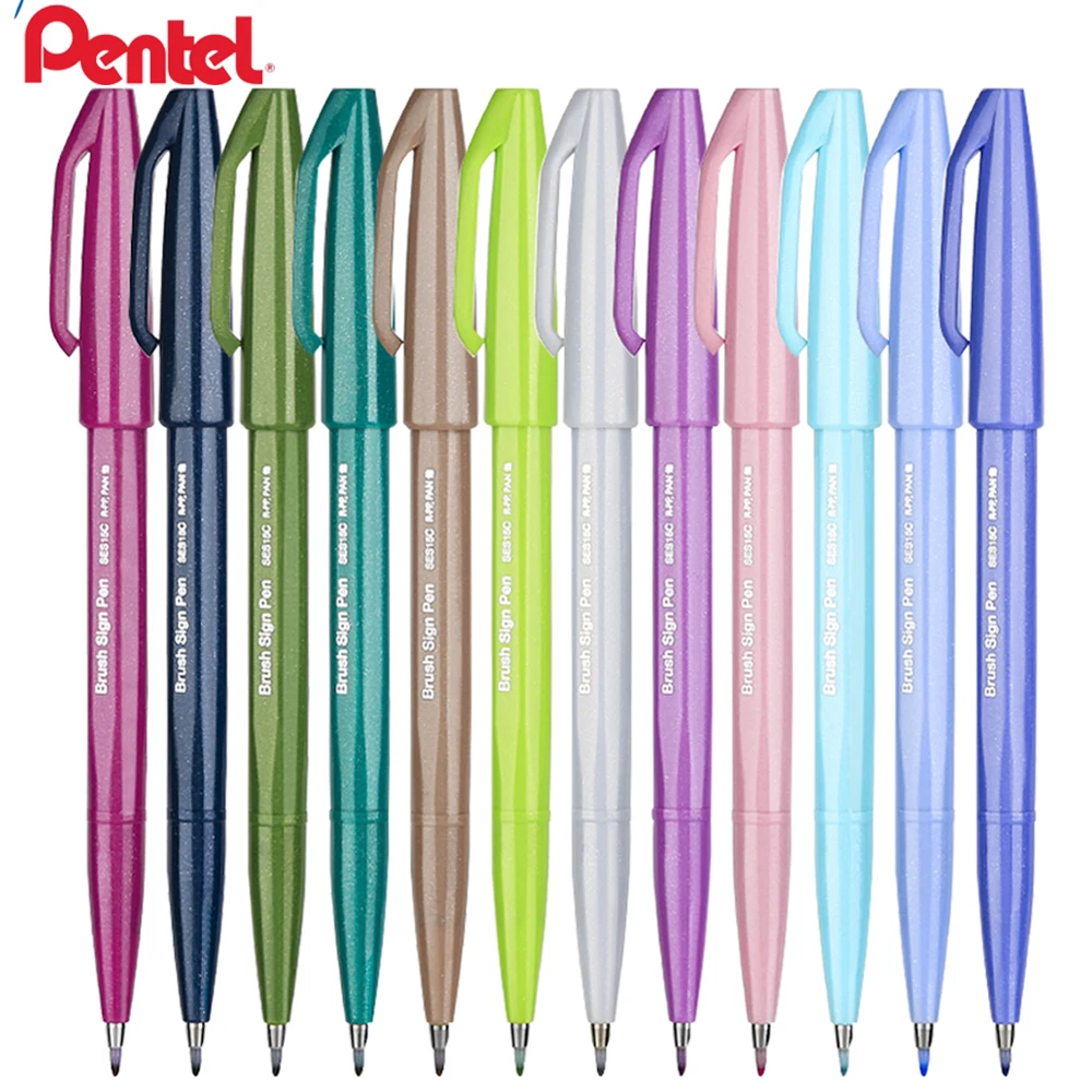 New Colors Japan Pentel Brush Pen SES15C Color Soft Hair Marker Pen Drawing Black Hand Account Stroke Hook Line Art Stationery