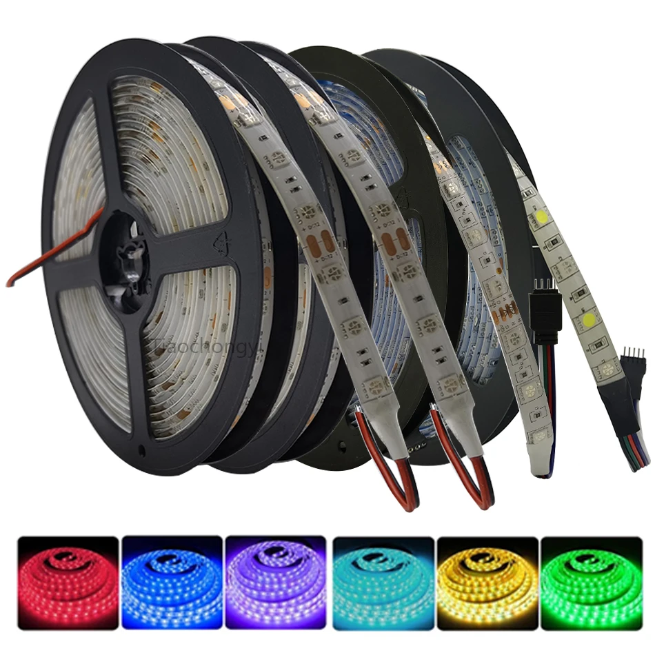5050 RGB LED light Strip 60LEDs/m DC12V 24V RGB RGBW RGBWW pink Blue Red Green UV Flexible LED light Tape light bar 5M/1rolls