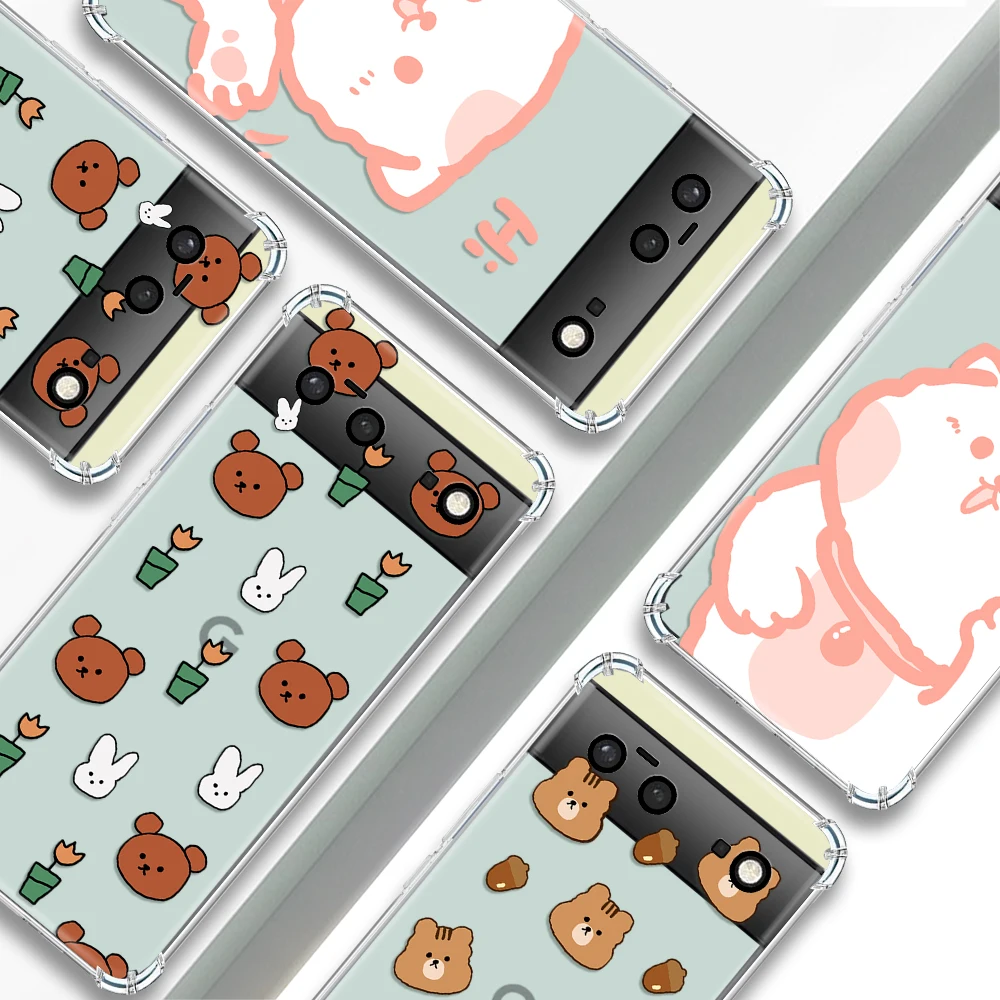 

Cute Cartoon Cat Bear Rabbit Shockproof Soft Case for Google Pixel 7a 6a 7 6 Pro Clear TPU Phone Back Cover for Pixel 7Pro Cases