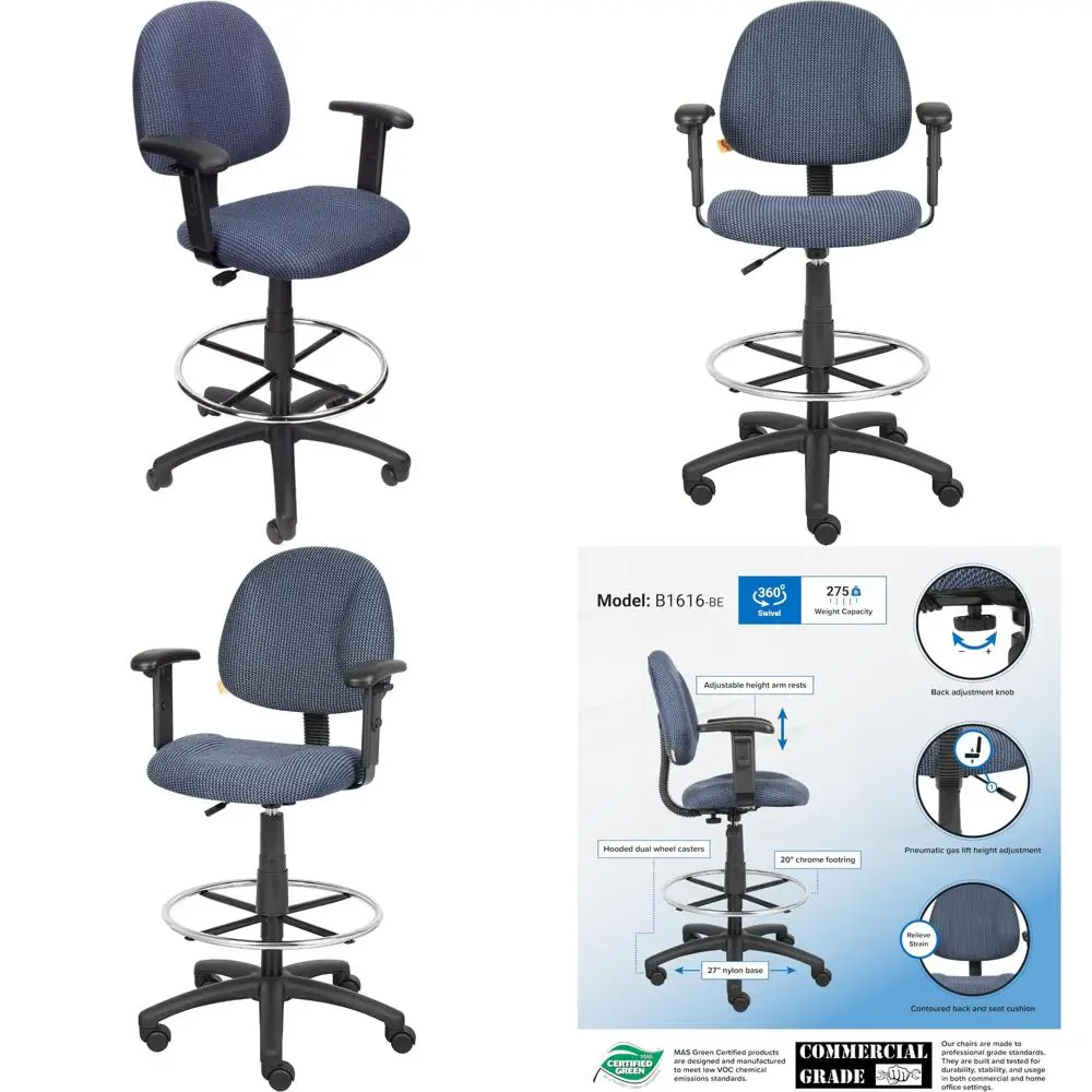 

Ergonomic Drafting Chair with Adjustable Arms in Blue for Office Work
