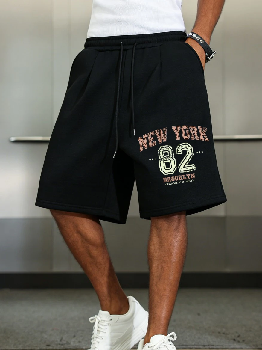 

New York 82 Hollow Pants Mens Sporty Pocket Wide Knee Length Shorts Basics High Waisted Shorts Summer Oversized Male Clothes