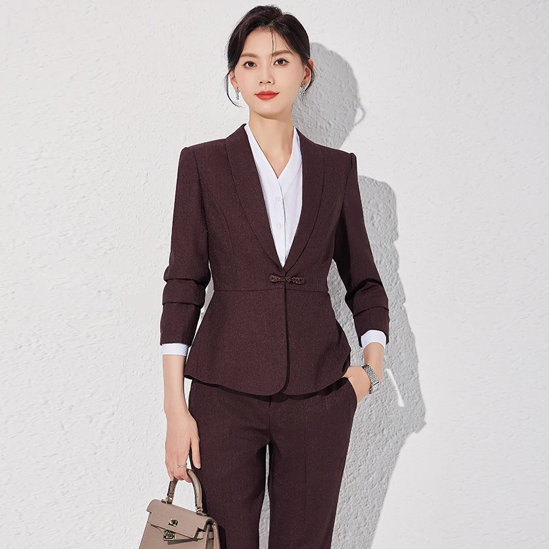 

High Quality Fabric Formal Pantsuits Uniform Styles Women Business Work Wear Blazers Professional Career Interview Trousers Set