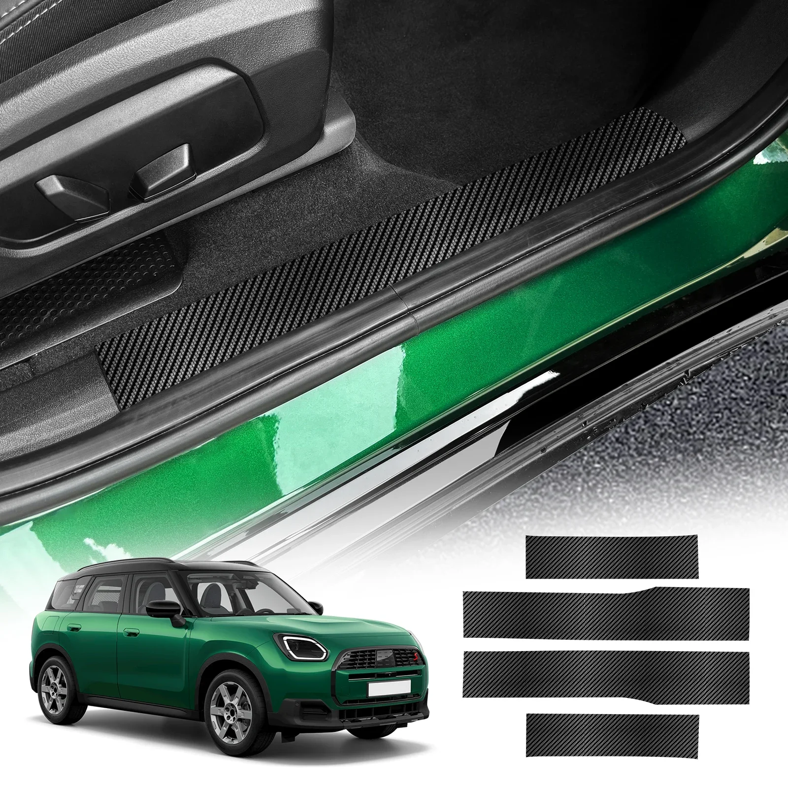 4PCS for BMW Mini Countryman U25 2024 2025 Car Door Sill Sticker Threshold Protector PU Leather Carbon Texture Decal Accessories