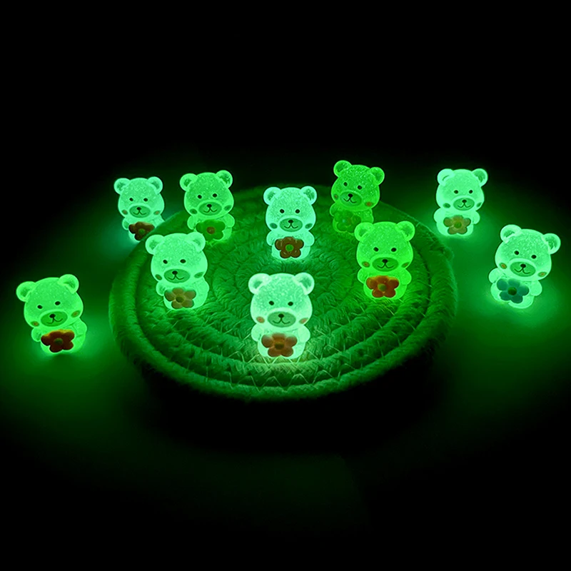 1PC Luminous Miniature Bear With Flower Cartoon Doll Fluorescence Fairy Garden Decoration Cute Animals Micro Landscape