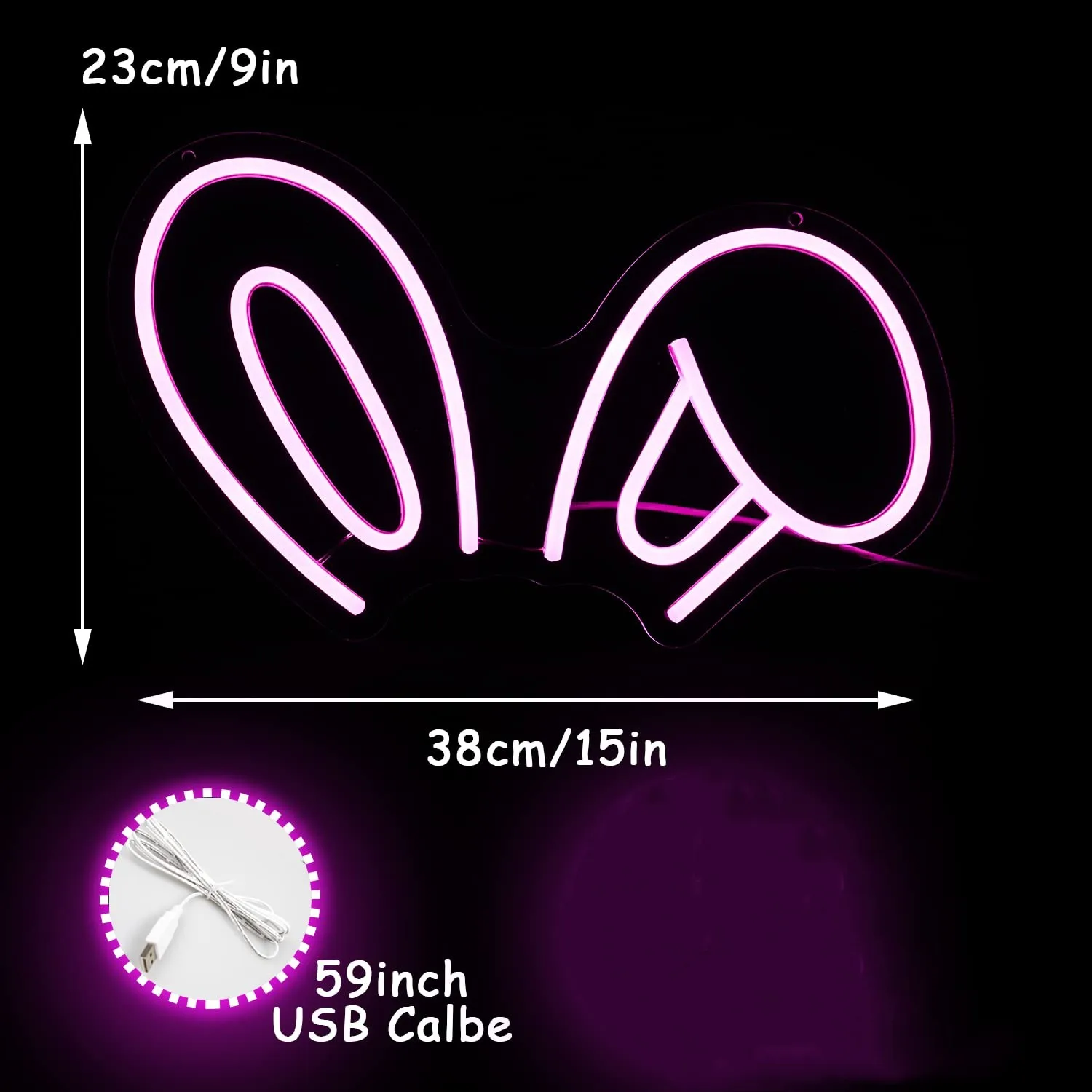 ウサギの耳が付いたLEDネオンライト,壁の装飾用のUSB充電式ネオンサイン
