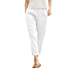 Casual Simple Style Solid Color Straight Pants Women Fashion Pocket Elastic Waist Trousers Lady Commuting Clothing Spring Summer