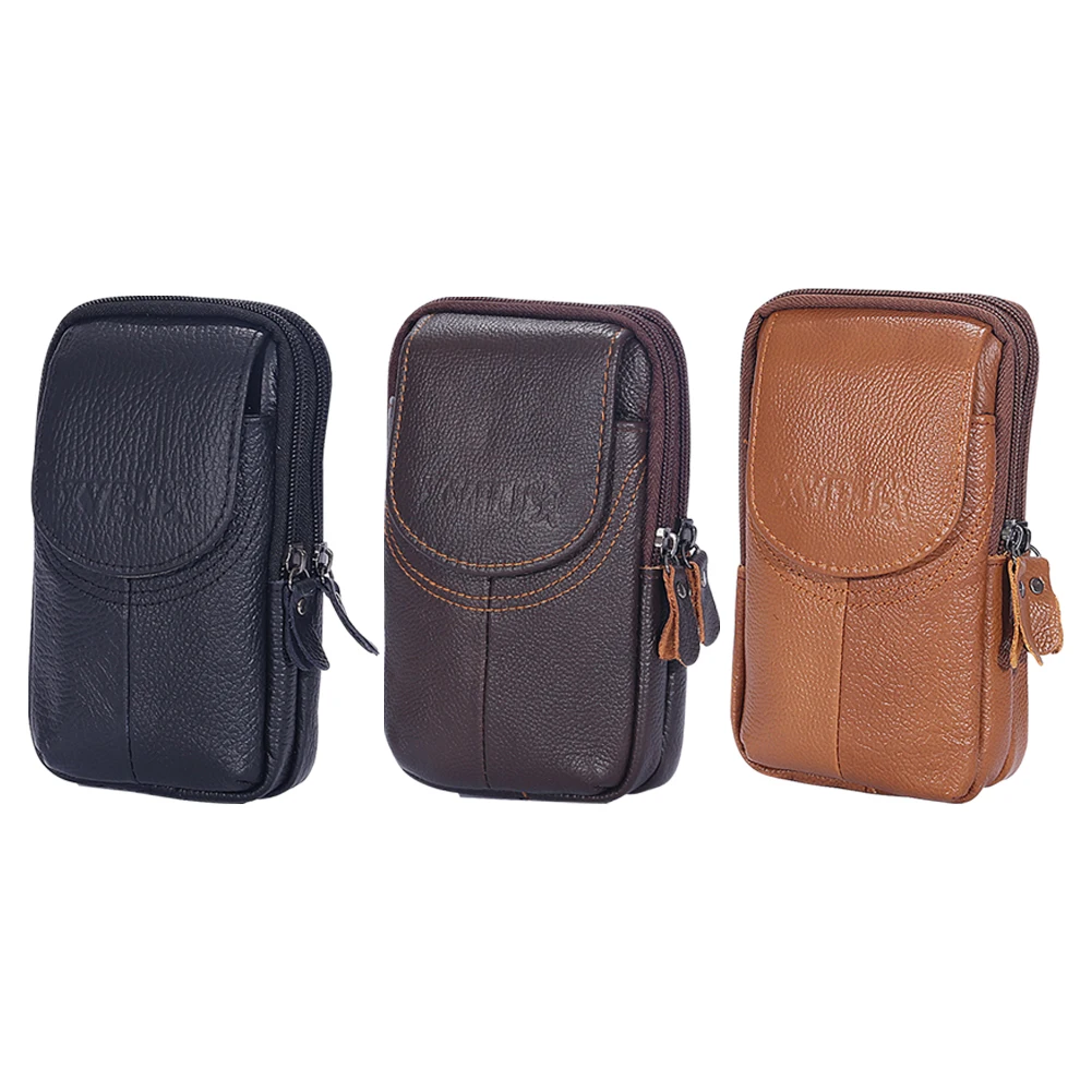 

Повседневная мужская поясная сумка из натуральной кожи, однотонная, практичная, с двойным отделением для карт, спортивные принадлежности