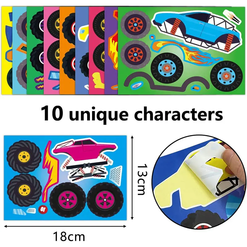 5/20SheetsDIY Monster Truck Car Assembly Stickers Make Your Own Truck Stickers For Boys And Girls Assembling Jigsaw Puzzle Gifts