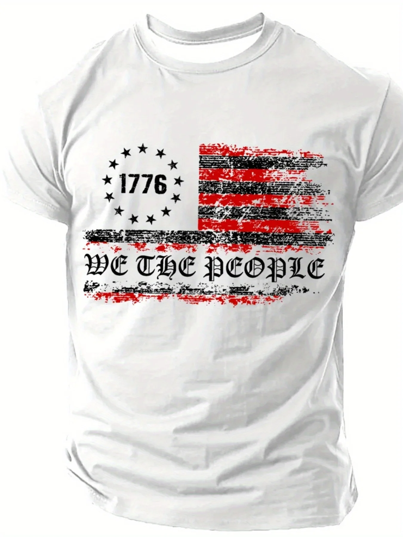 

Men's Large Size 1776 Patriotic American Flag T-Shirt - 100% cotton, Y2K style loose fit, featuring "Our People" and 1776 print