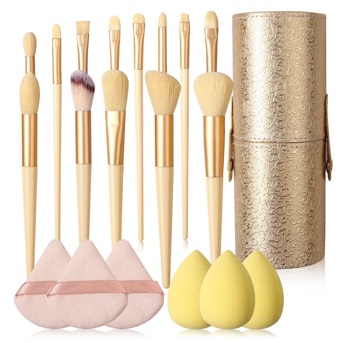 1/3/13/20 Professional makeup brush set,including 13 brushes,3 makeup sponge eggs,3 triangular powder puffs and 1 storage bucket