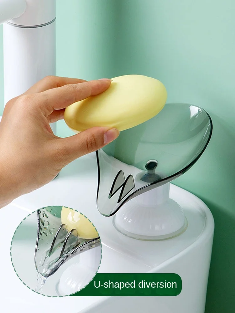 Leaf Shape Soap Dish for Bathroom Creative Soap Holder Suction Cup Travel Soap Container Bathroom Accessories Bathroom Storage