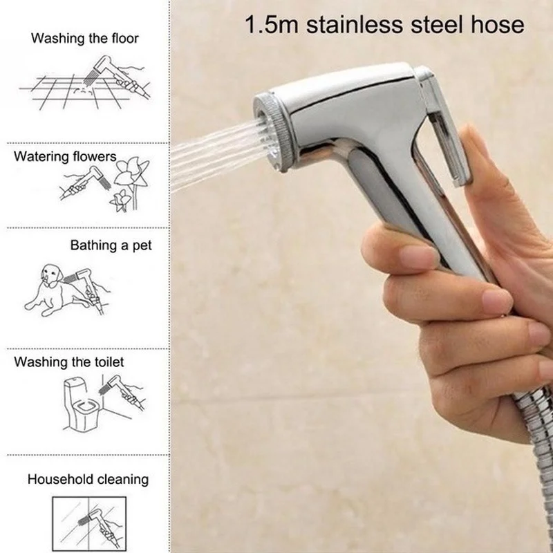 Toilet Brush Handheld Spray Gun Sprayer Kit DN15 Stainless Steel Hand Bidet Faucet for Kitchen Shower Multipurpose - Image 5