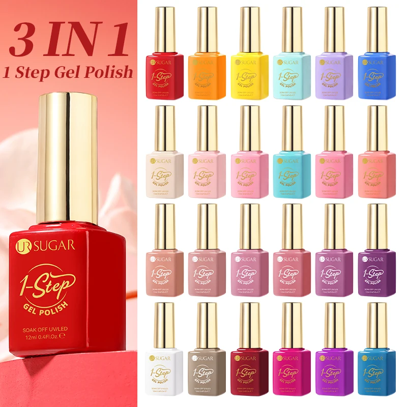 UR SUGAR 1-step Gel Polish 12ML Glitter Nail Spring Summer White Nude Pink Gel Nail Polish 3 IN 1 No Need Base Gel and Top Coat