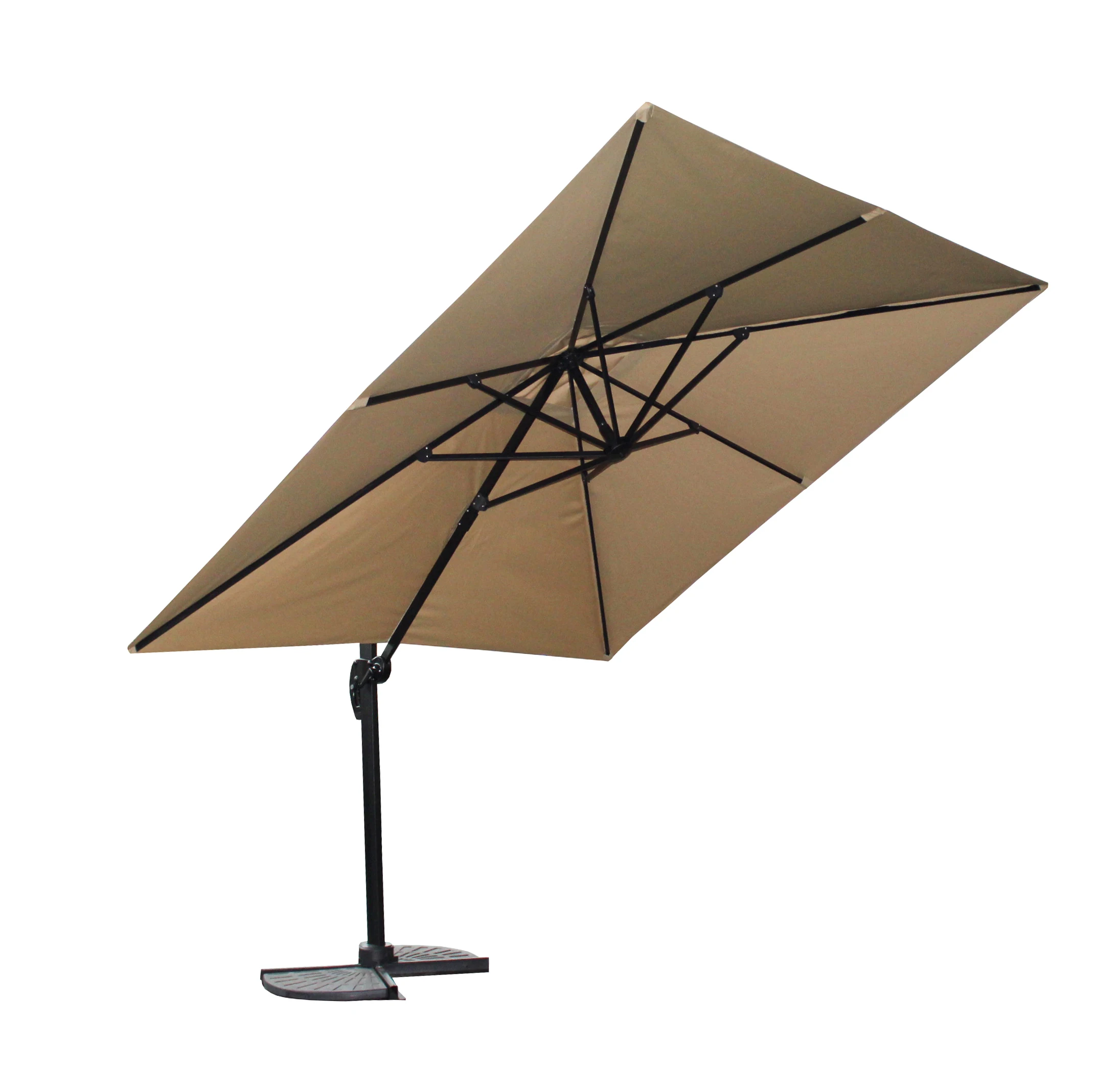 Parasol 3x3 m avec manivelle 360 °   Parasol rotatif résistant aux intempéries, Protection UV, jardin, terrasse, extérieur, rectangulaire, marron