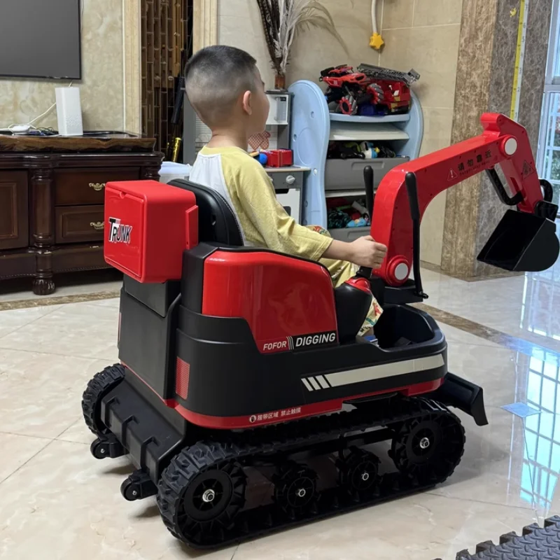 

Children's electric vehicle excavator can sit double rotary crawler type push excavator
