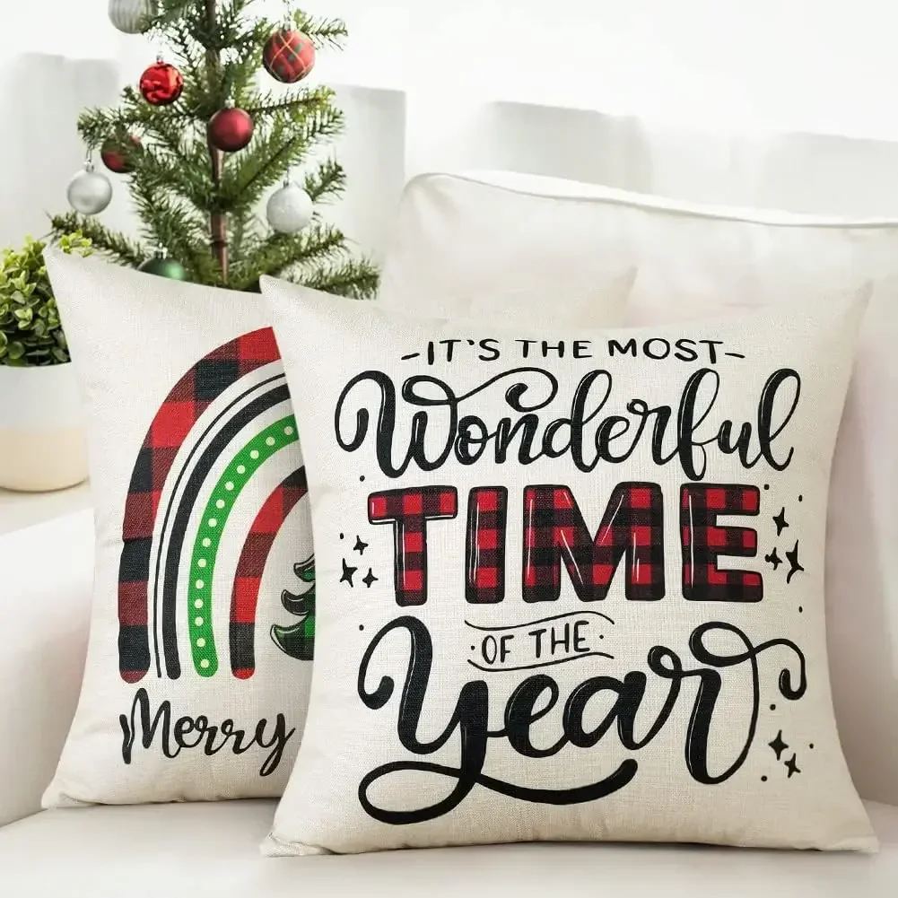 Rainbow Christmas Pillowcase Ornament Throw Pillowcase Merry Christmas Throw Pillowcase Indoor Outdoor Sofa  45x45 pillow case