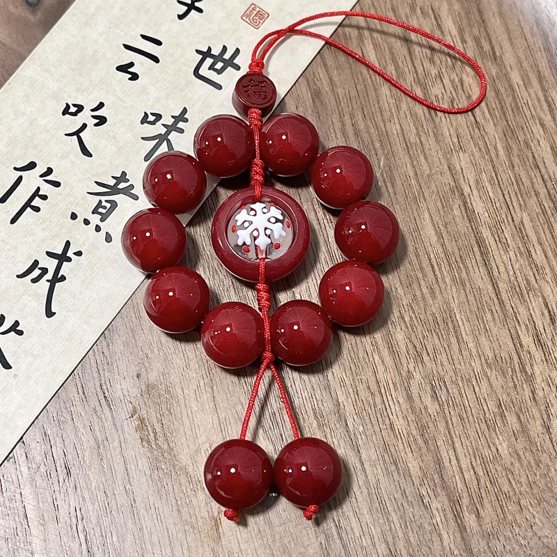 

UMQ Original Antiquity Red Bodhi Root Mobile Phone Charm 2024 New Year Gift Pendant Lanyard Key Chain