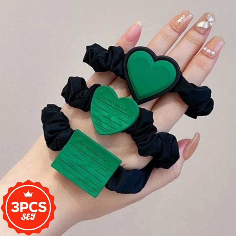 

3Pcs/set Fashionable Hair Tie Letter Block Heart Hair Elastic Temperament Hair Loop High Ponytail Rubber Band Headwear