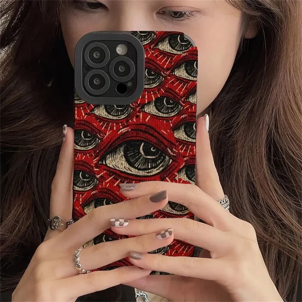 Moda Spooky korkunç kırmızı göz silikon kılıf iPhone 13 14 15 16 Pro Max 11 12 Mini 7 8 artı X XR XS MAX yumuşak darbeye kapak